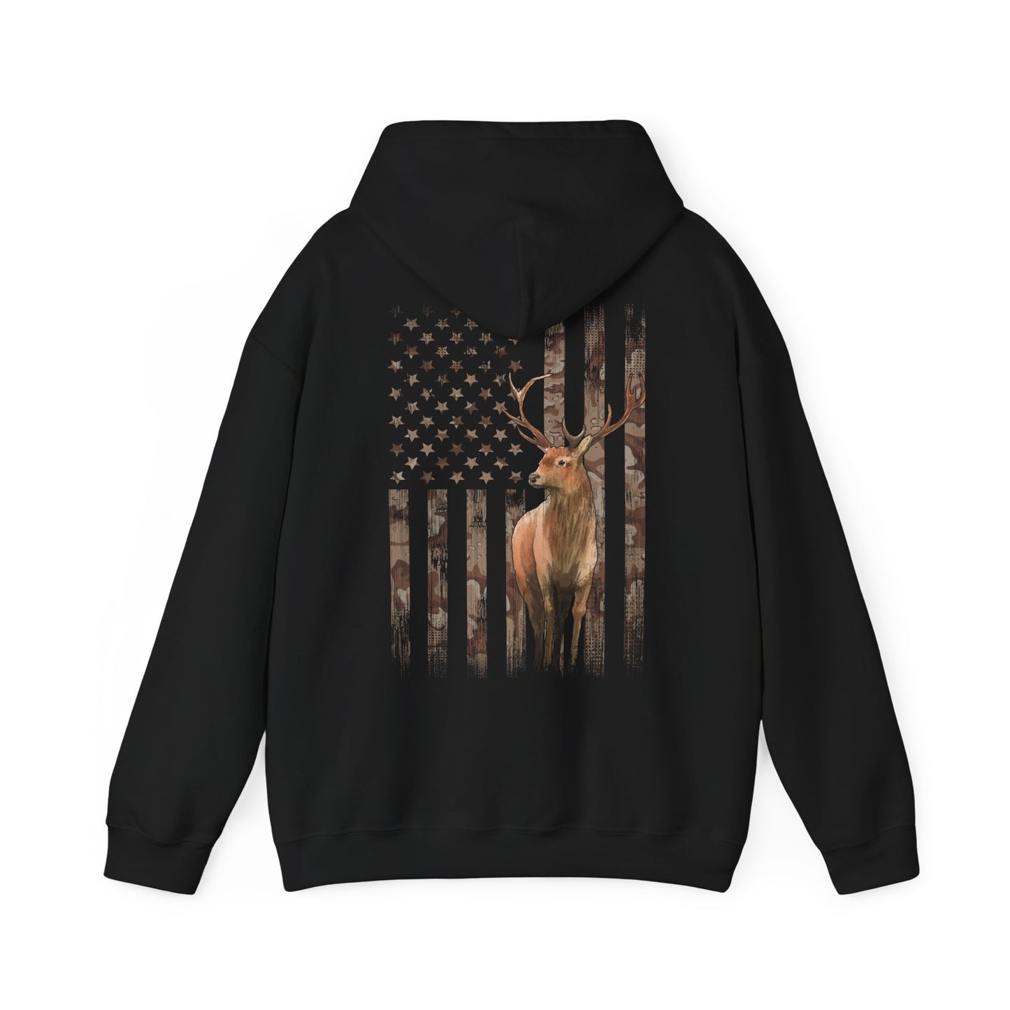 Deer Hunting Hoodie – Camo USA Hunting Season Lover, Whitetails Hunter Dad, Camouflage American Flag Pullover Hoodie