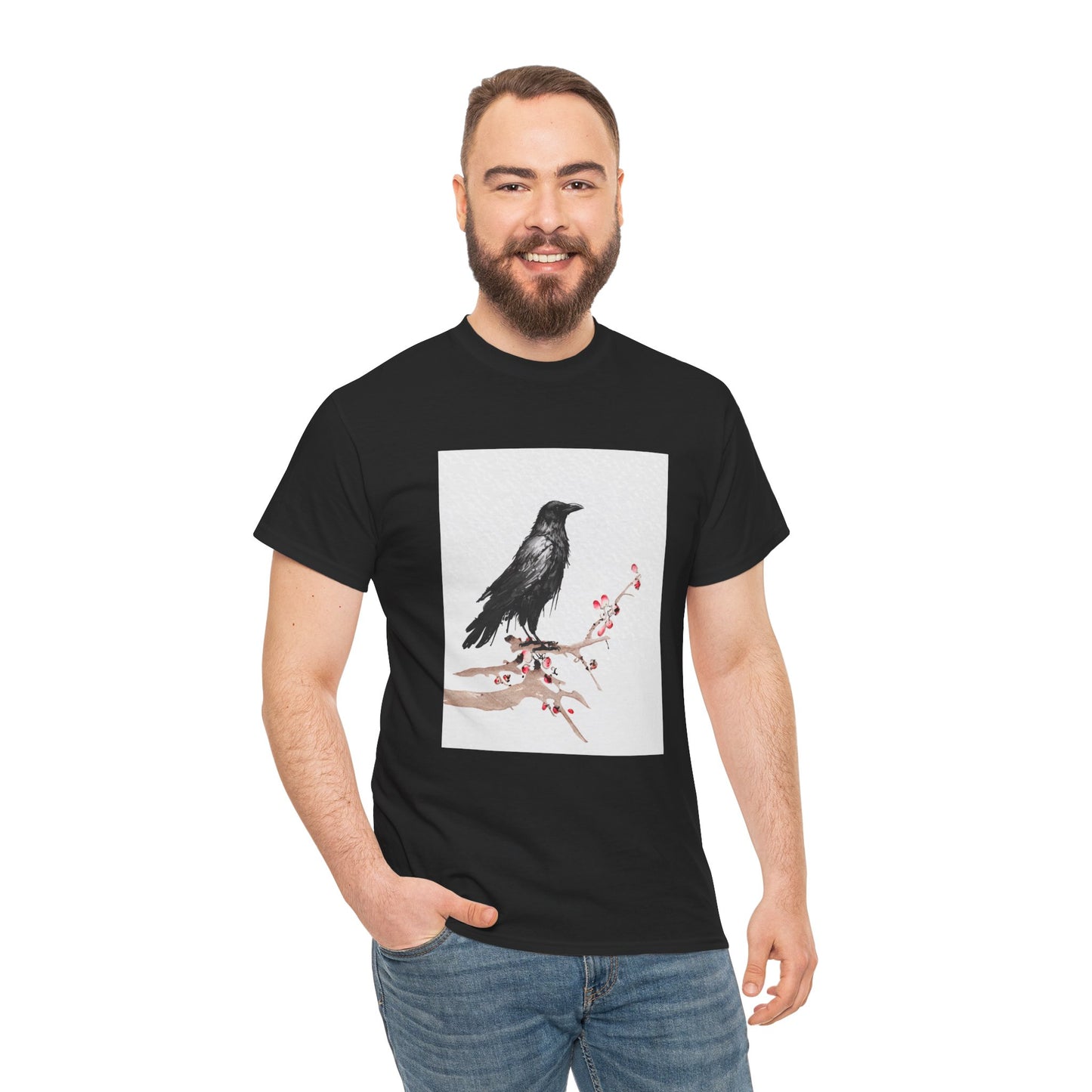 Crow Japanese Art T-Shirt, Raven Lovers Gifts, Japanese Kyosai Woodblock Shirt