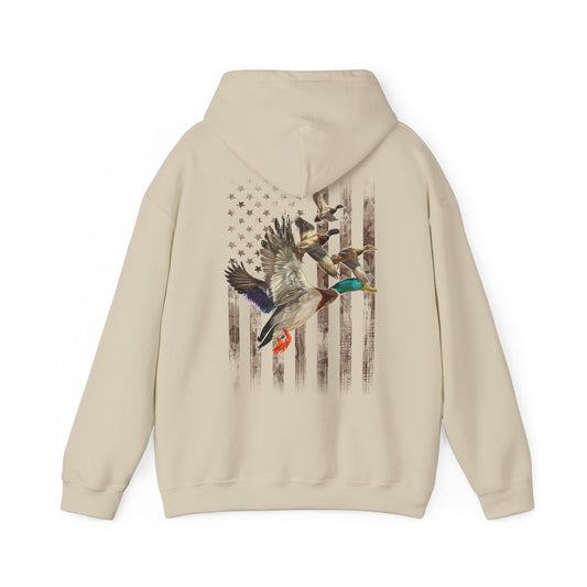 Duck Hunting Lovers Gift Hoodie, Duck Hunter American Flag Waterfowl Hunting Camouflage Men Pullover Hoodie