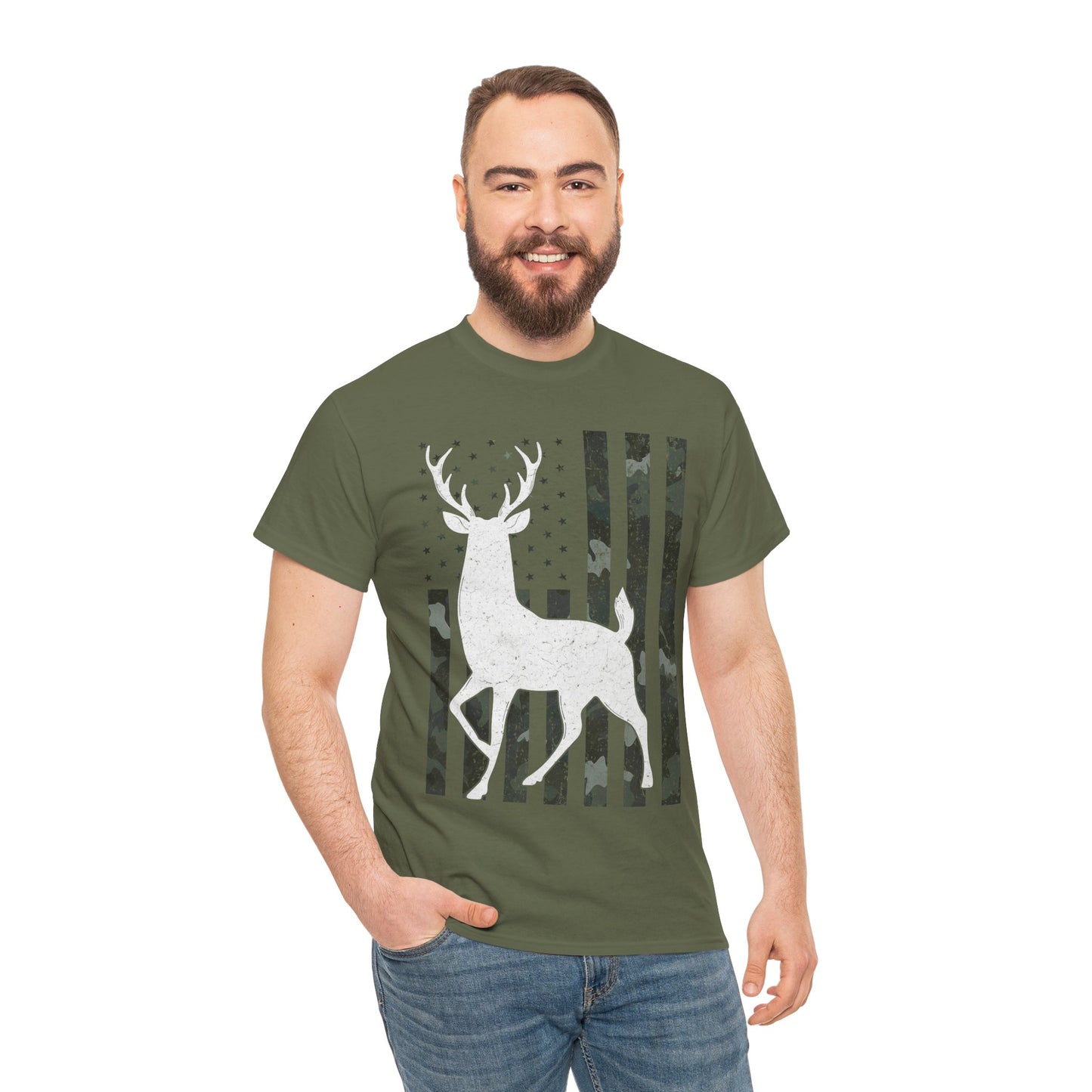 Deer Hunting Shirt, American Flag Camo Deer Hunting Season Lovers, Hunter Dad Men T-Shirt