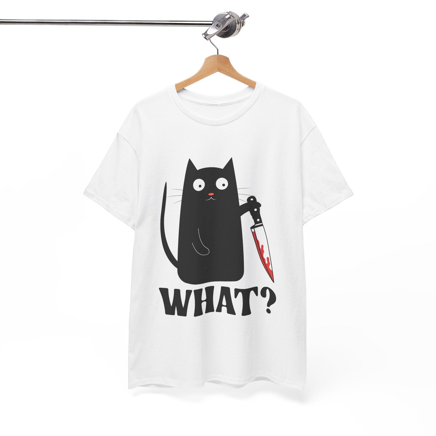 Cat What? T-Shirt, Murderous Cat With Knife, Cats Owner Women Men Funny Shirt