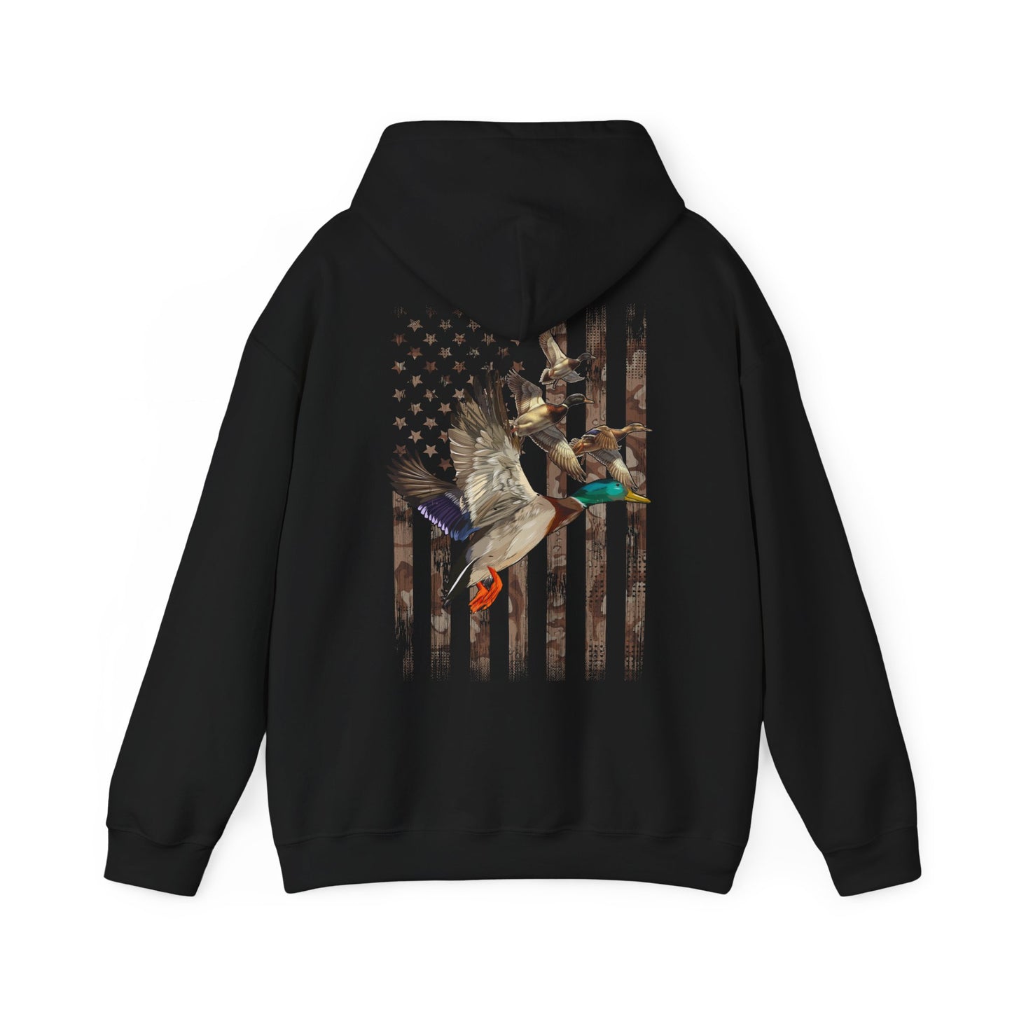 Duck Hunting Lovers Gift Hoodie, Duck Hunter American Flag Waterfowl Hunting Camouflage Men Pullover Hoodie