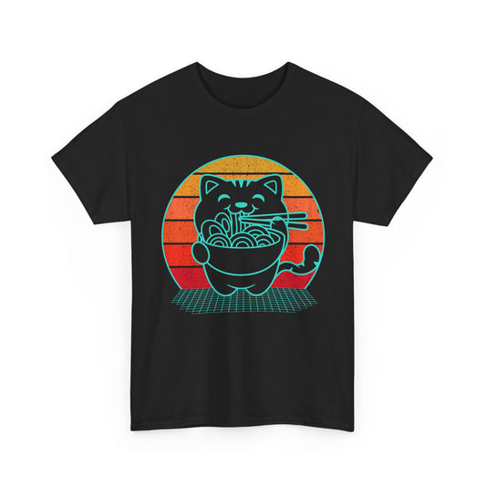 Anime Cat Shirt, Ramen Kawaii Cat Lovers Gifts, Japanese Noodles Synthwave T-Shirt
