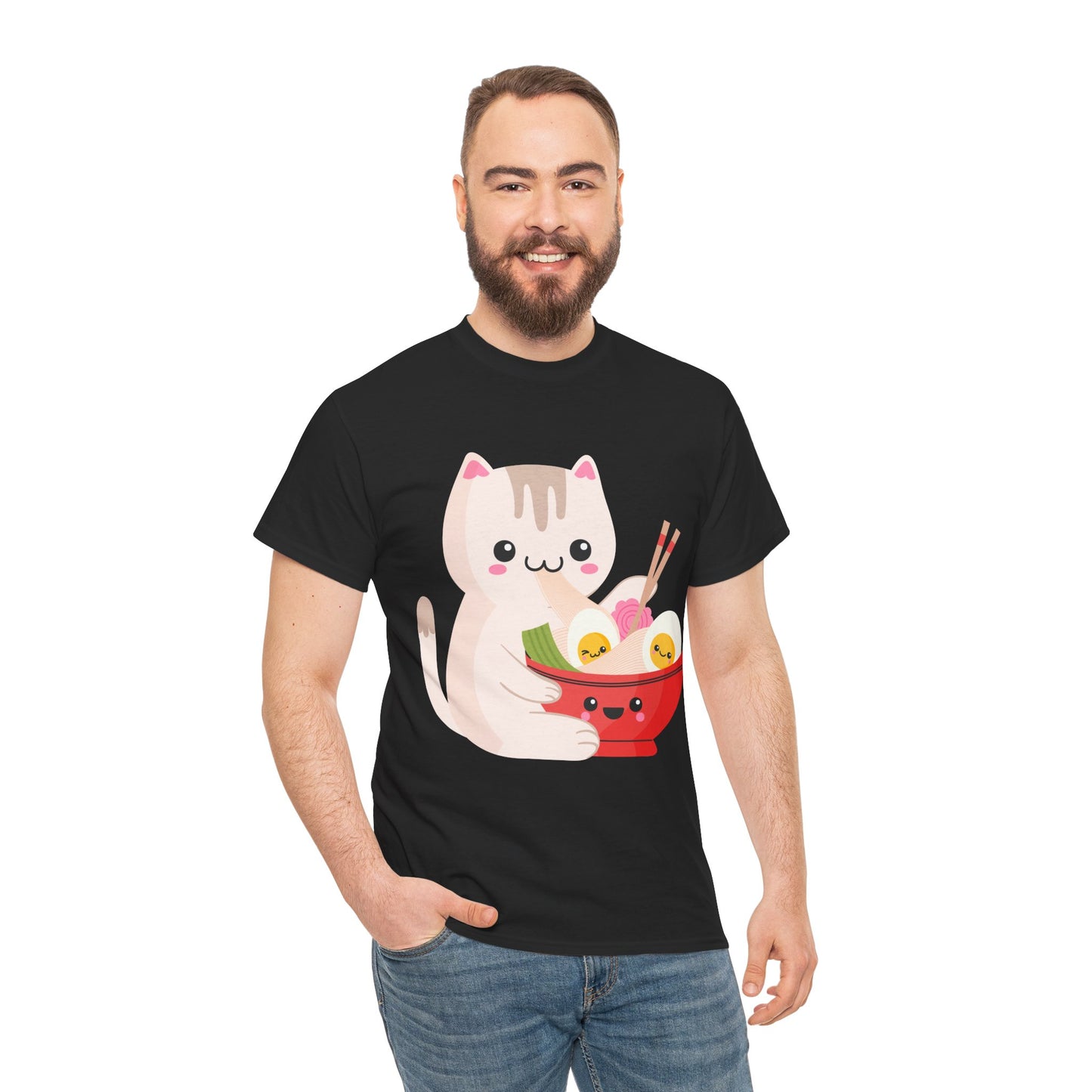Kawaii Cat Shirt, Cat Eating Ramen, Japanese Food Lovers Anime Fans Gifts T-Shirt