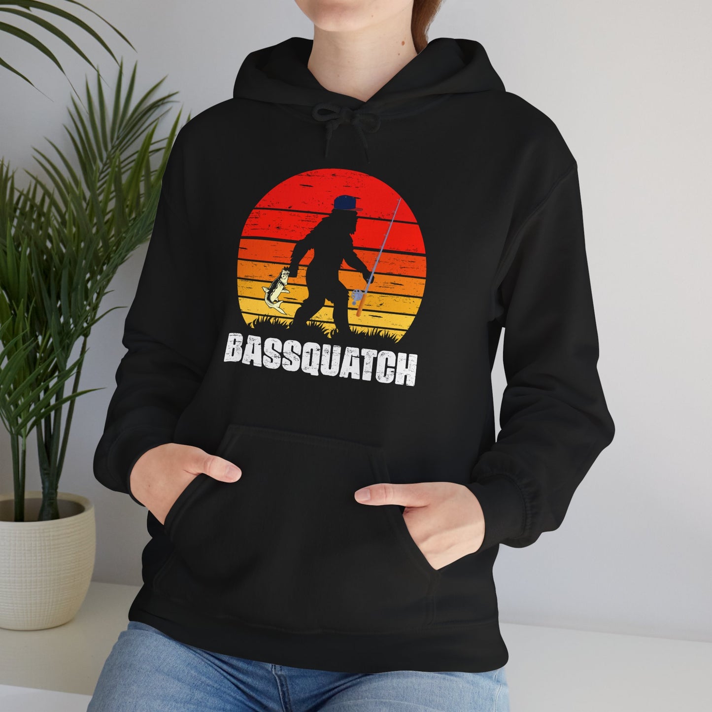 Bigfoot Fishing Hoodie, Bassquatch Sasquatch Fishing, Fishing Bigfoot Lovers Hoodie