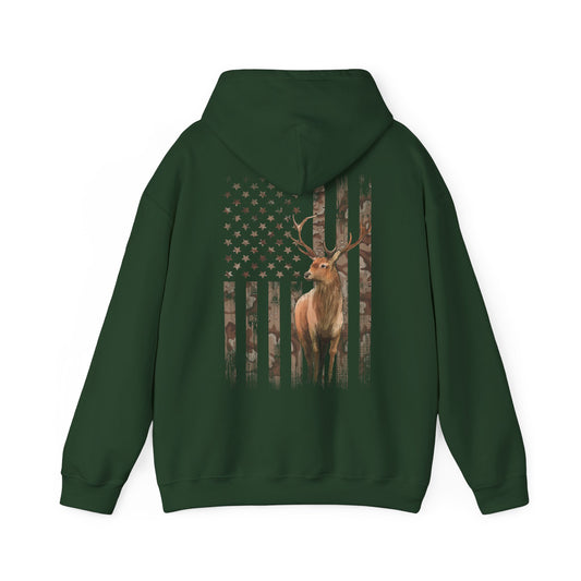 Deer Hunting Hoodie – Camo USA Hunting Season Lover, Whitetails Hunter Dad, Camouflage American Flag Pullover Hoodie