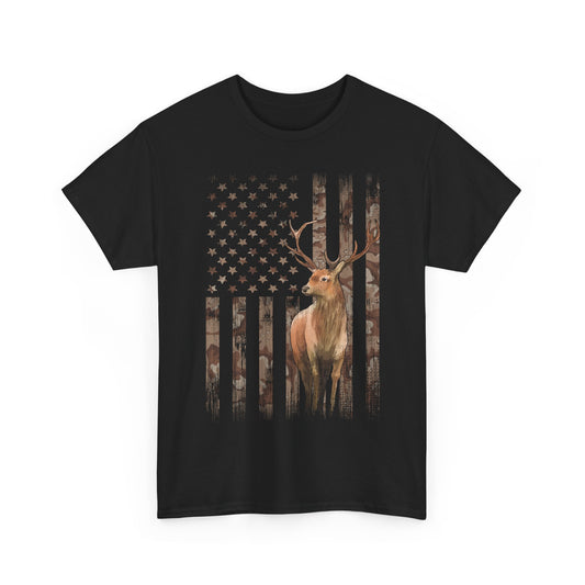 Deer Hunting Shirt - Camo USA Hunting Season Lover, Whitetails Hunter Dad, Camouflage American Flag T-Shirt