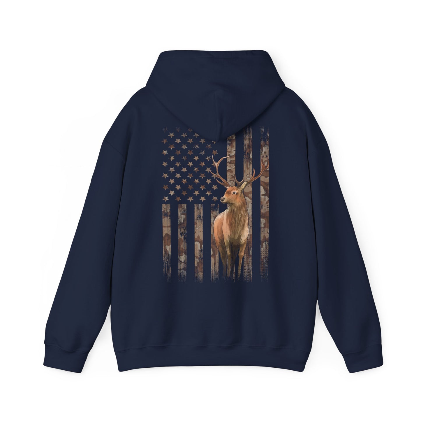 Deer Hunting Hoodie – Camo USA Hunting Season Lover, Whitetails Hunter Dad, Camouflage American Flag Pullover Hoodie