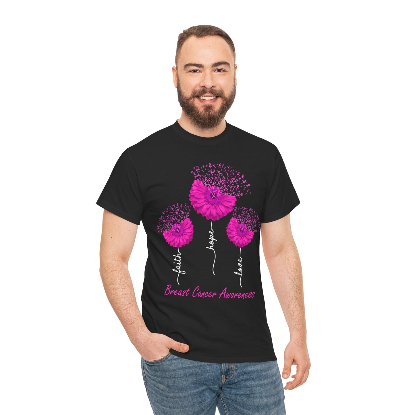 Breast Cancer Awareness T-Shirt, Faith Hope Love Sunflower Pink Ribbon Women Shirt