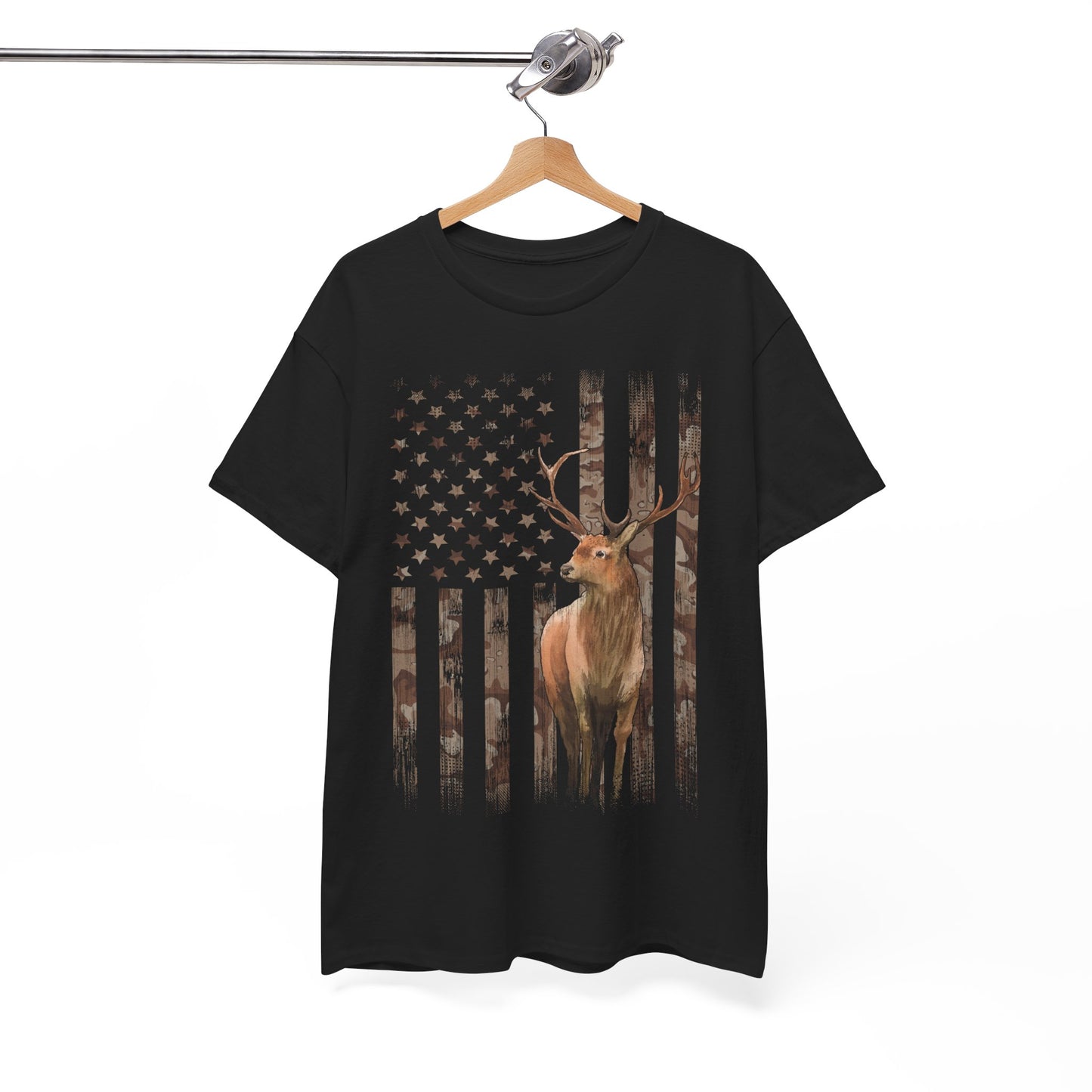 Deer Hunting Shirt - Camo USA Hunting Season Lover, Whitetails Hunter Dad, Camouflage American Flag T-Shirt