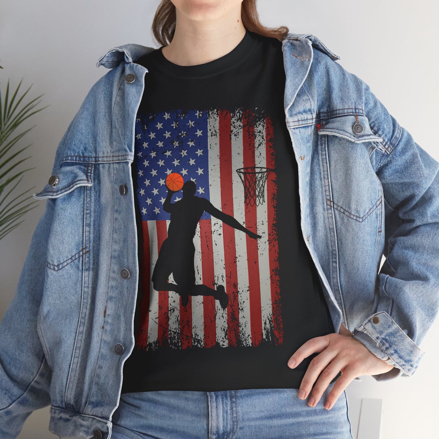 Basketball Player American Flag T-Shirt, Basketball Sports Lovers Women Men T-Shirt