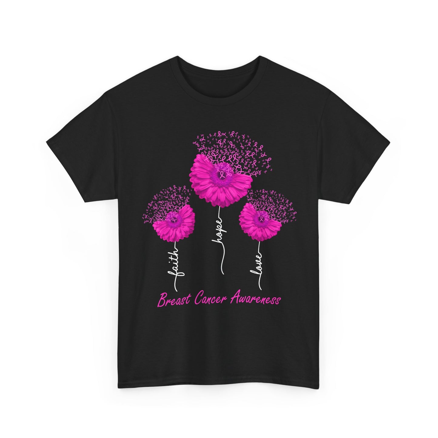 Breast Cancer Awareness T-Shirt, Faith Hope Love Sunflower Pink Ribbon Women Shirt