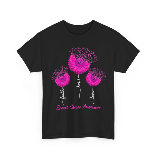 Breast Cancer Awareness T-Shirt, Faith Hope Love Sunflower Pink Ribbon Women Shirt