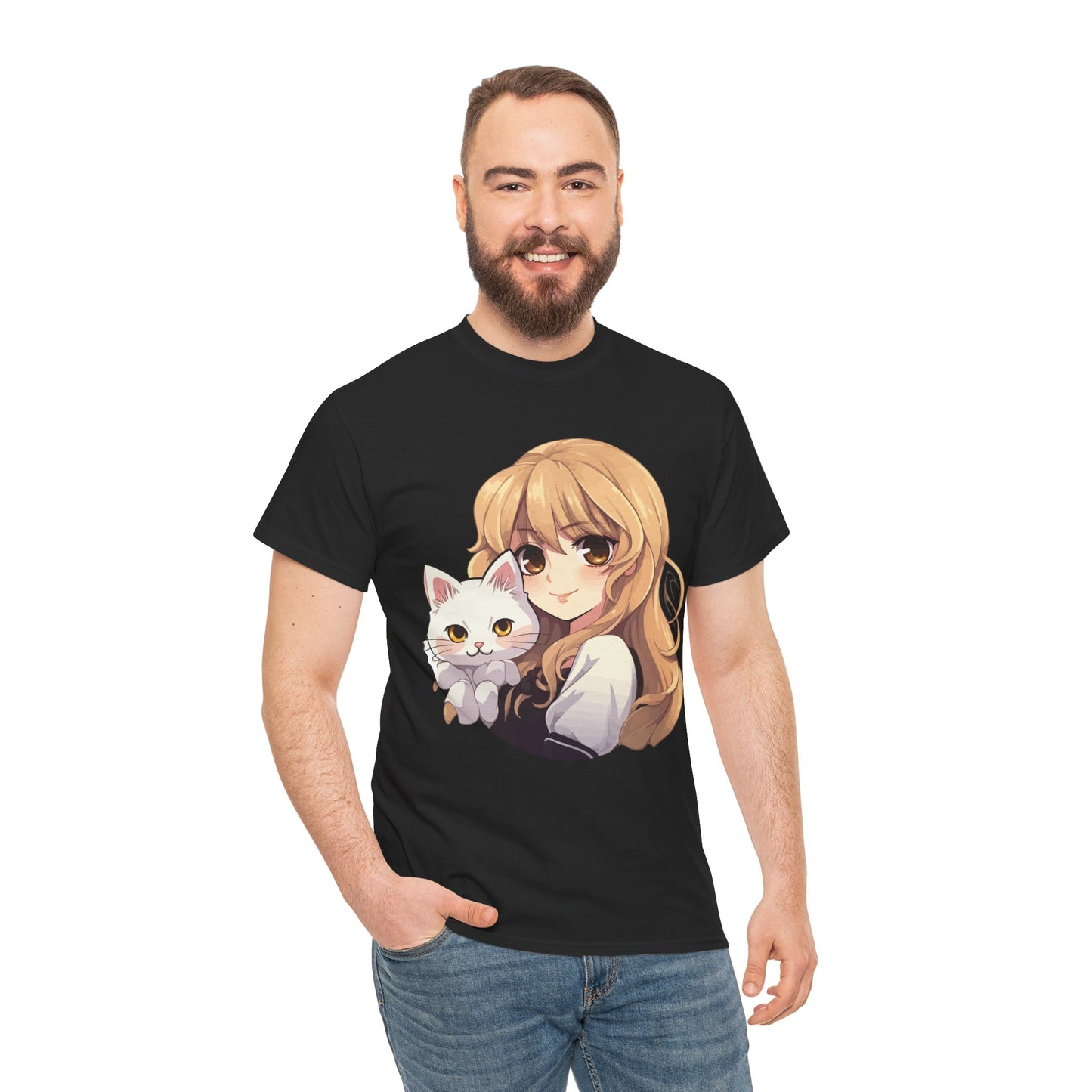 Anime Girl with Kawaii Cat Shirt, Otaku Japan Culture Loves Gifts Women Girls T-Shirt