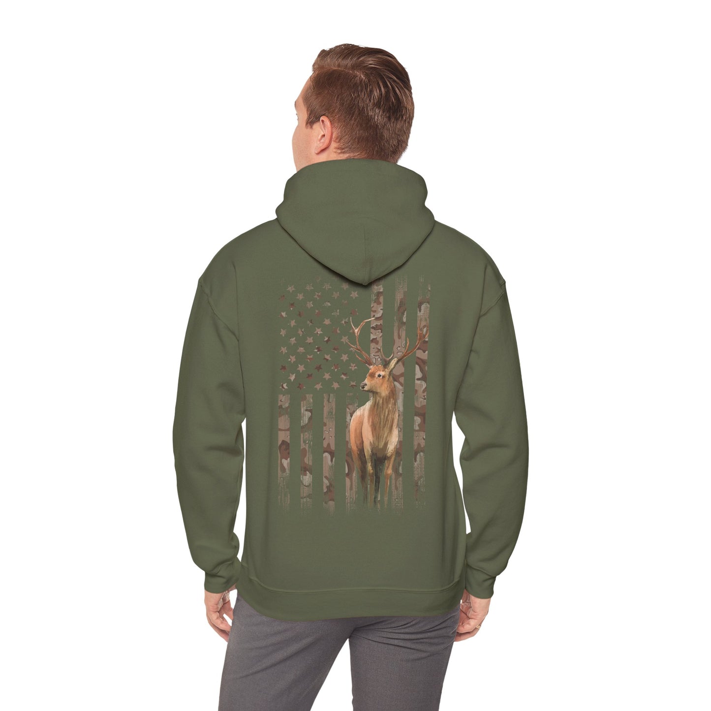 Deer Hunting Hoodie – Camo USA Hunting Season Lover, Whitetails Hunter Dad, Camouflage American Flag Pullover Hoodie