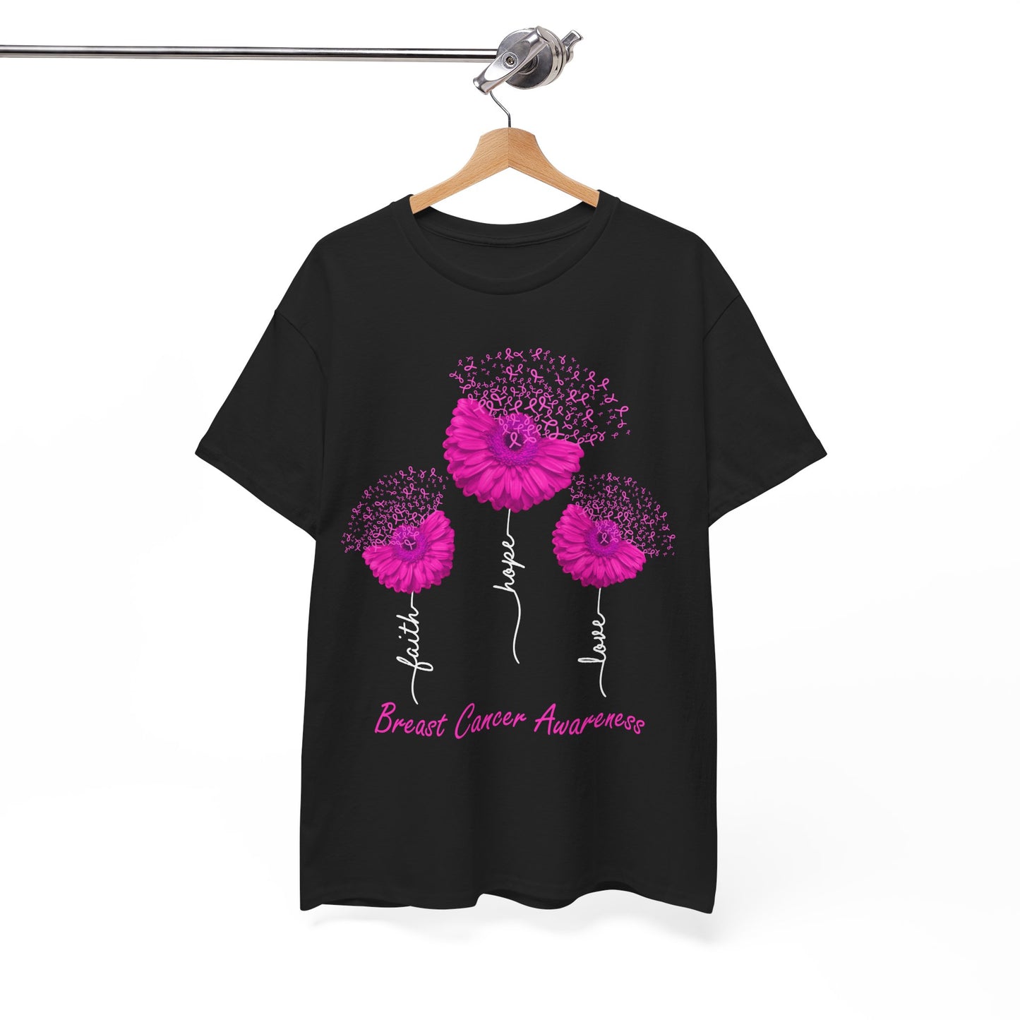 Breast Cancer Awareness T-Shirt, Faith Hope Love Sunflower Pink Ribbon Women Shirt