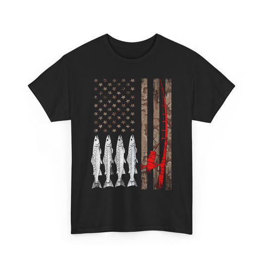 American Flag Fishing Rod T-Shirt, Fishing USA Flag, Fisherman Fishing Season Lovers Shirt