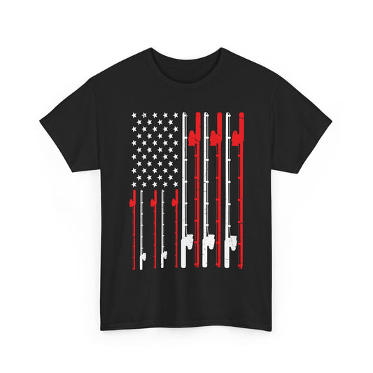 Fishing T-Shirt, Fishing Rod American Flag, Fishing Lovers, Fishing Season Fisherman Shirt