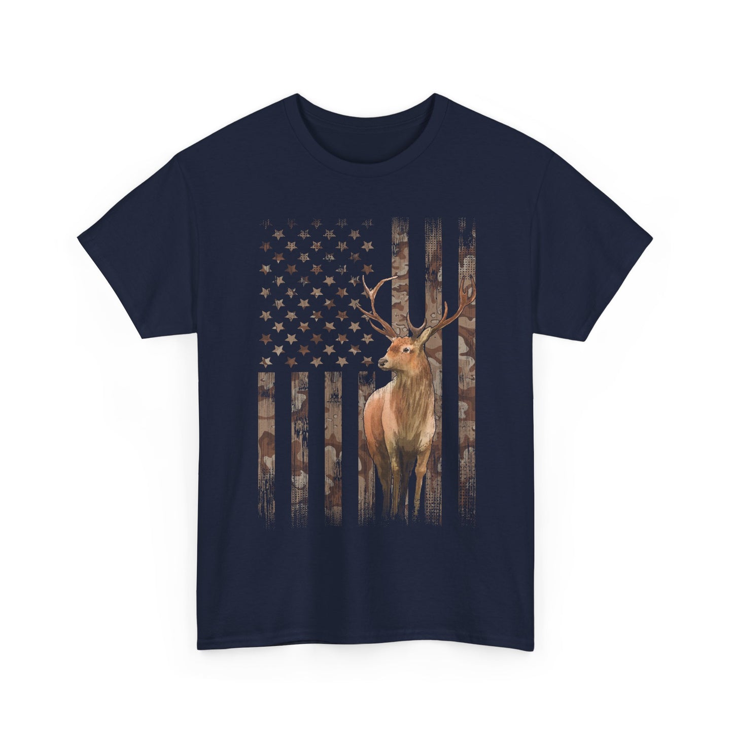 Deer Hunting Shirt - Camo USA Hunting Season Lover, Whitetails Hunter Dad, Camouflage American Flag T-Shirt