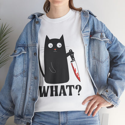Cat What? T-Shirt, Murderous Cat With Knife, Cats Owner Women Men Funny Shirt
