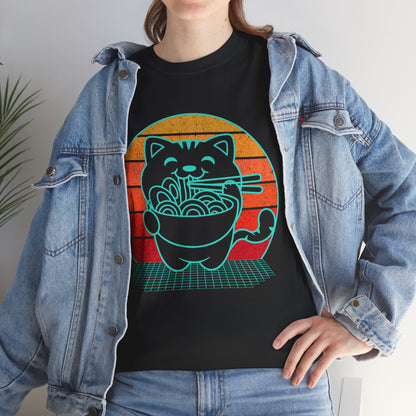 Anime Cat Shirt, Ramen Kawaii Cat Lovers Gifts, Japanese Noodles Synthwave T-Shirt