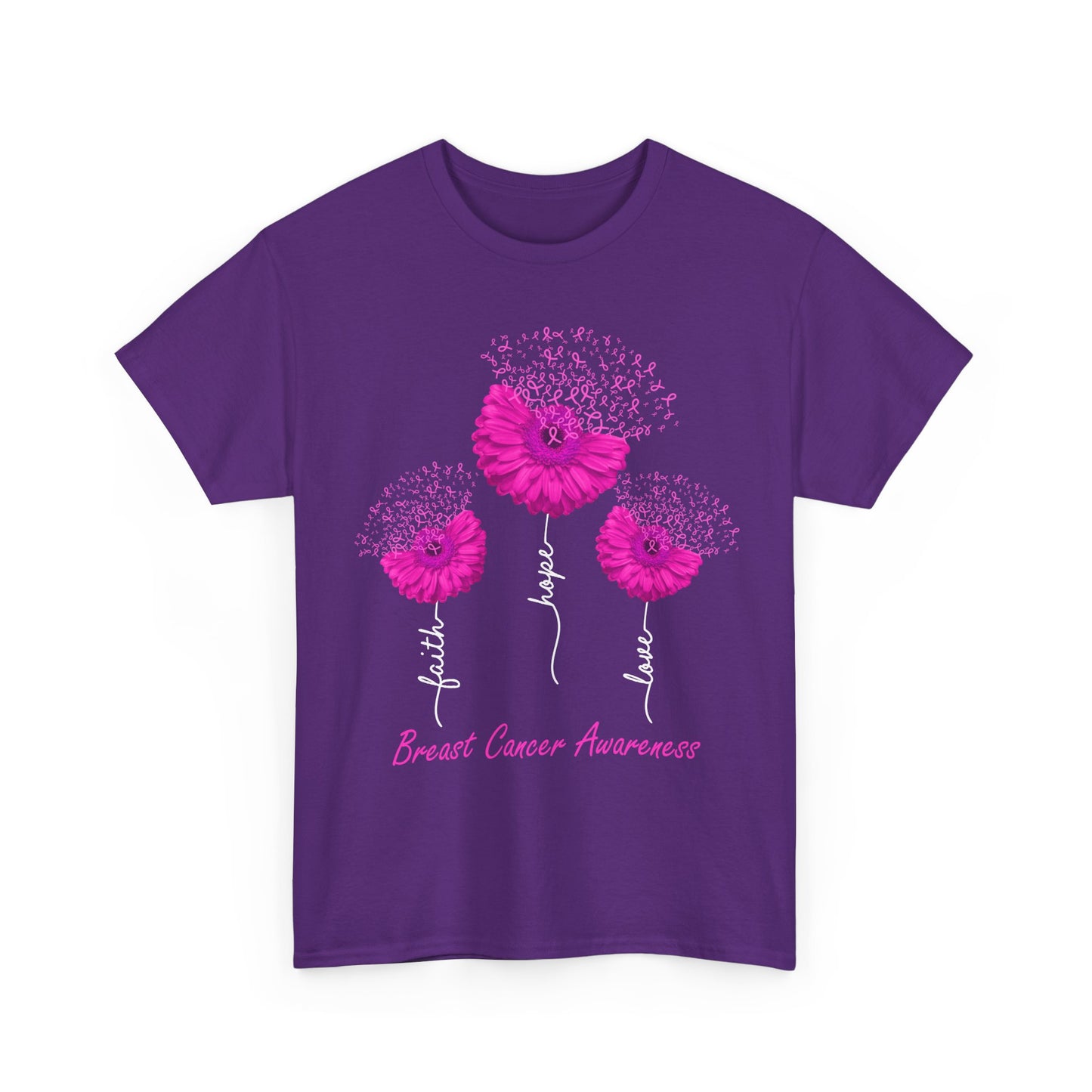 Breast Cancer Awareness T-Shirt, Faith Hope Love Sunflower Pink Ribbon Women Shirt