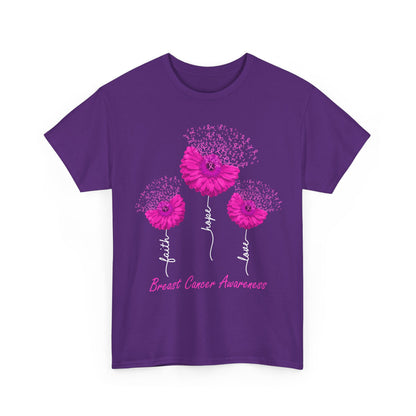 Breast Cancer Awareness T-Shirt, Faith Hope Love Sunflower Pink Ribbon Women Shirt