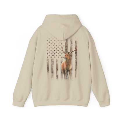 Deer Hunting Hoodie – Camo USA Hunting Season Lover, Whitetails Hunter Dad, Camouflage American Flag Pullover Hoodie