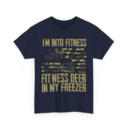 Deer Hunting T-Shirt, I'm Into Fitness Fitness Deer in My Freezer USA Camo Flag Hunting Season T-Shirt