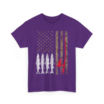 American Flag Fishing Rod T-Shirt, Fishing USA Flag, Fisherman Fishing Season Lovers Shirt