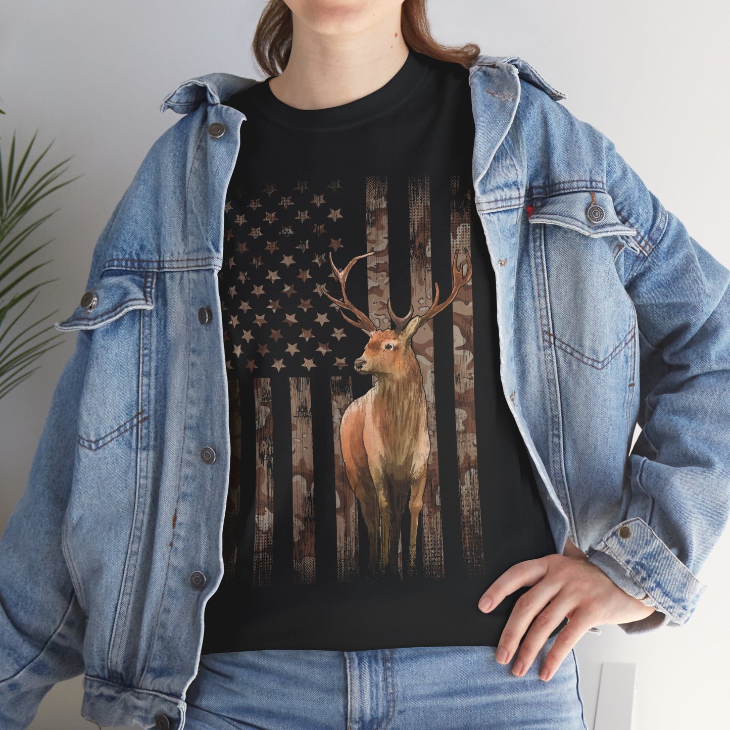 Deer Hunting Shirt - Camo USA Hunting Season Lover, Whitetails Hunter Dad, Camouflage American Flag T-Shirt
