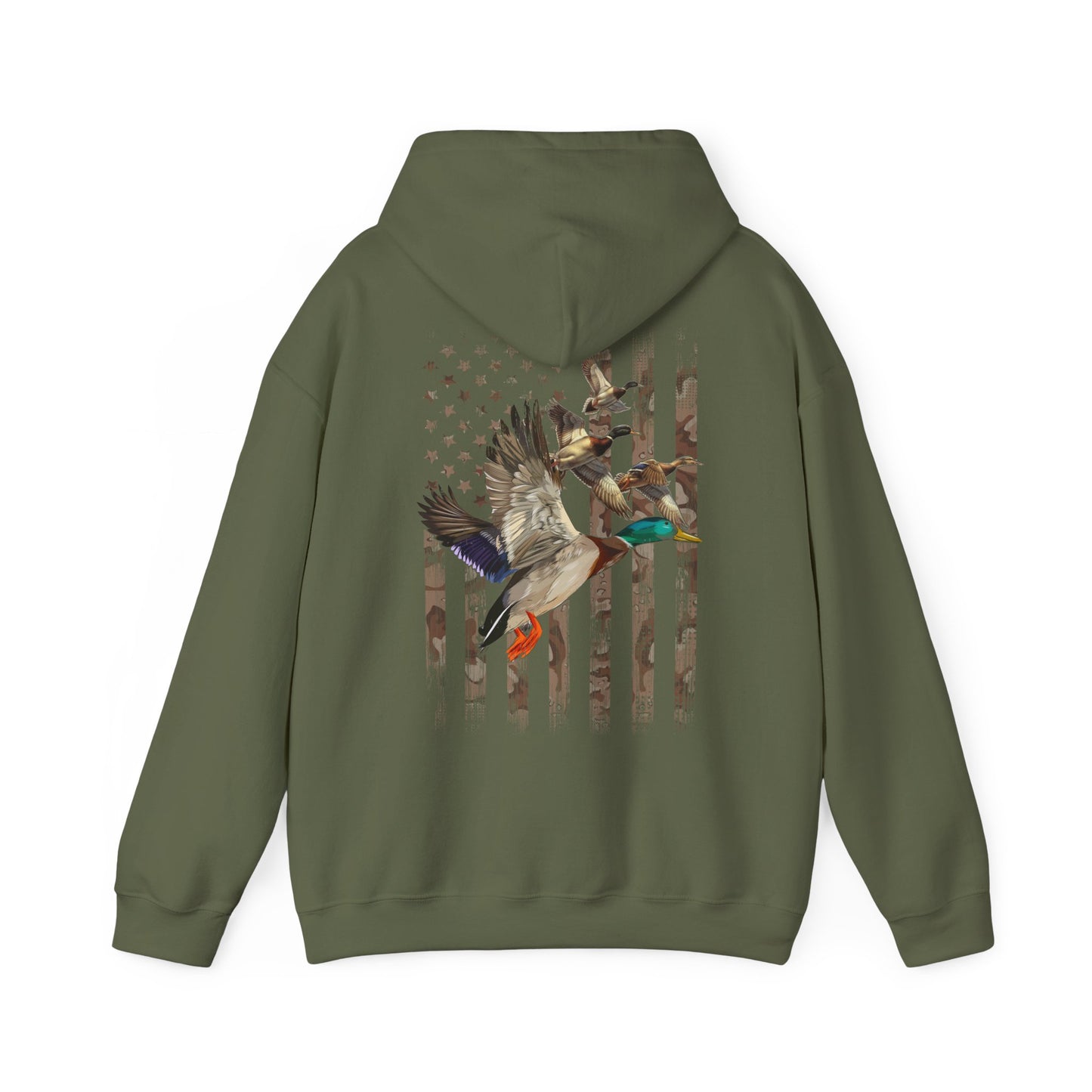 Duck Hunting Lovers Gift Hoodie, Duck Hunter American Flag Waterfowl Hunting Camouflage Men Pullover Hoodie