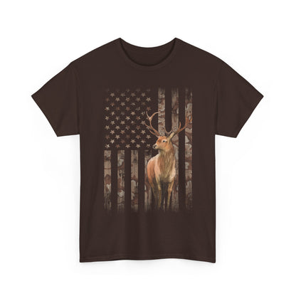 Deer Hunting Shirt - Camo USA Hunting Season Lover, Whitetails Hunter Dad, Camouflage American Flag T-Shirt