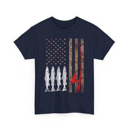 American Flag Fishing Rod T-Shirt, Fishing USA Flag, Fisherman Fishing Season Lovers Shirt