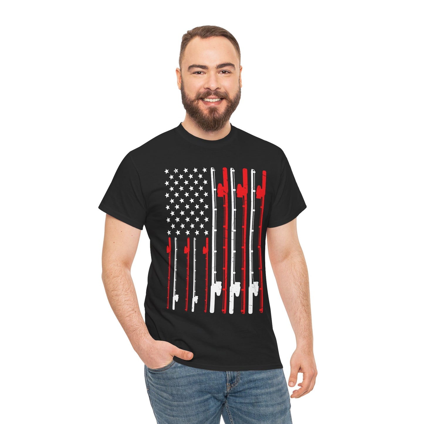 Fishing T-Shirt, Fishing Rod American Flag, Fishing Lovers, Fishing Season Fisherman Shirt