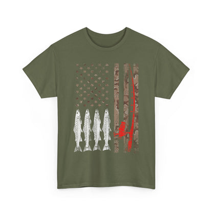 American Flag Fishing Rod T-Shirt, Fishing USA Flag, Fisherman Fishing Season Lovers Shirt