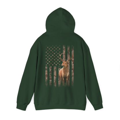 Deer Hunting Hoodie – Camo USA Hunting Season Lover, Whitetails Hunter Dad, Camouflage American Flag Pullover Hoodie