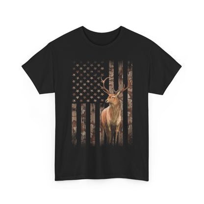 Deer Hunting Shirt - Camo USA Hunting Season Lover, Whitetails Hunter Dad, Camouflage American Flag T-Shirt
