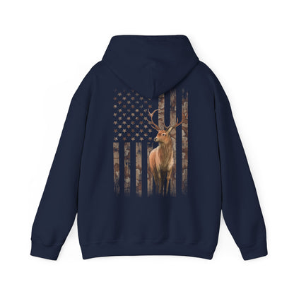 Deer Hunting Hoodie – Camo USA Hunting Season Lover, Whitetails Hunter Dad, Camouflage American Flag Pullover Hoodie