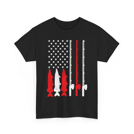Fishing Rod American Flag T-Shirt, Fishing Season Lovers Gift, Fisherman Fishing T-shirt