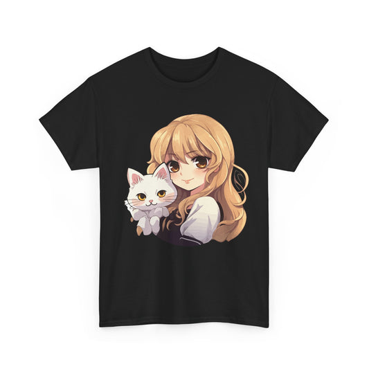 Anime Girl with Kawaii Cat Shirt, Otaku Japan Culture Loves Gifts Women Girls T-Shirt