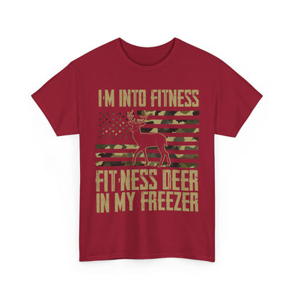 Deer Hunting T-Shirt, I'm Into Fitness Fitness Deer in My Freezer USA Camo Flag Hunting Season T-Shirt