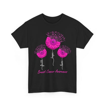 Breast Cancer Awareness T-Shirt, Faith Hope Love Sunflower Pink Ribbon Women Shirt