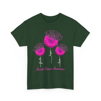 Breast Cancer Awareness T-Shirt, Faith Hope Love Sunflower Pink Ribbon Women Shirt