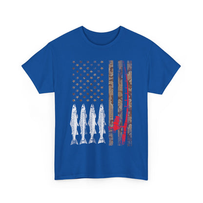 American Flag Fishing Rod T-Shirt, Fishing USA Flag, Fisherman Fishing Season Lovers Shirt