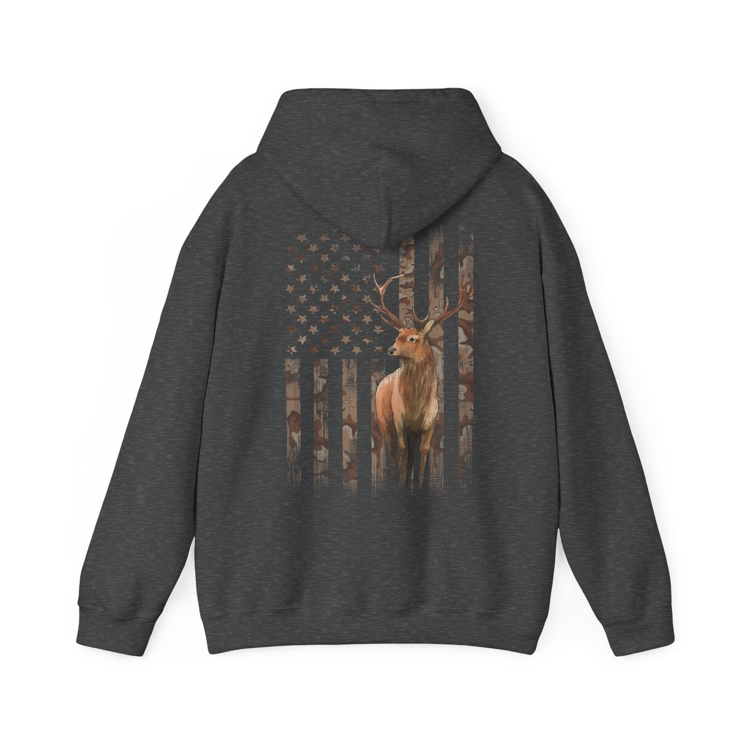 Deer Hunting Hoodie – Camo USA Hunting Season Lover, Whitetails Hunter Dad, Camouflage American Flag Pullover Hoodie