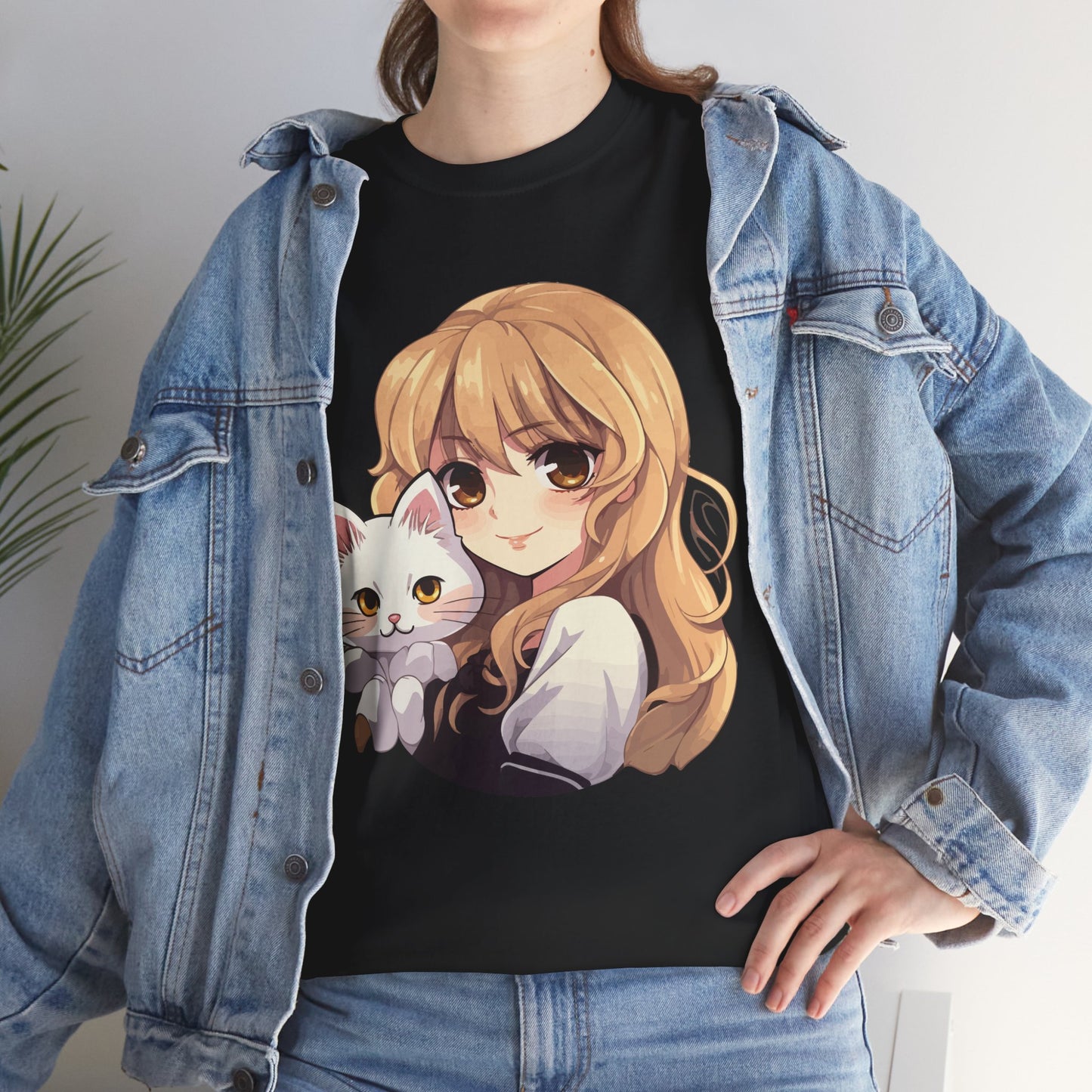 Anime Girl with Kawaii Cat Shirt, Otaku Japan Culture Loves Gifts Women Girls T-Shirt
