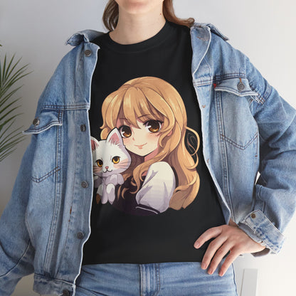 Anime Girl with Kawaii Cat Shirt, Otaku Japan Culture Loves Gifts Women Girls T-Shirt
