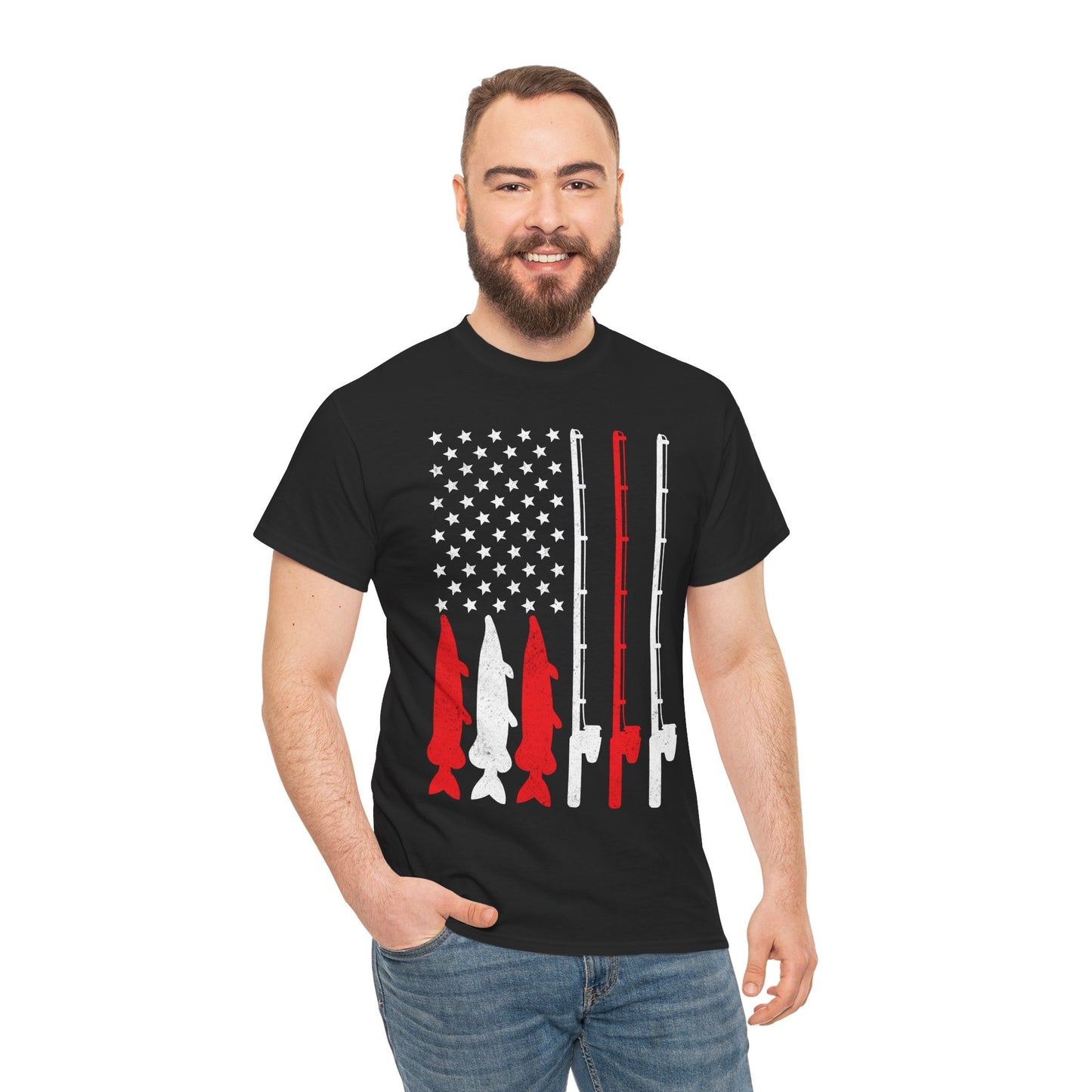 Fishing Rod American Flag T-Shirt, Fishing Season Lovers Gift, Fisherman Fishing T-shirt