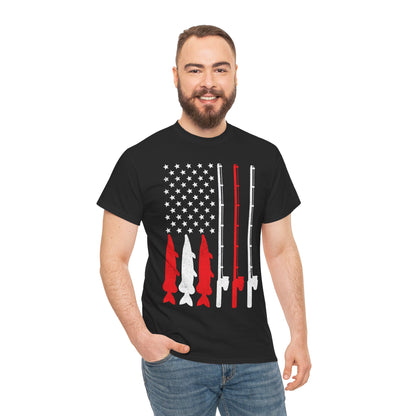 Fishing Rod American Flag T-Shirt, Fishing Season Lovers Gift, Fisherman Fishing T-shirt